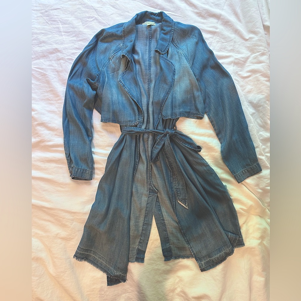 Lightweight faux denim trenchcoat